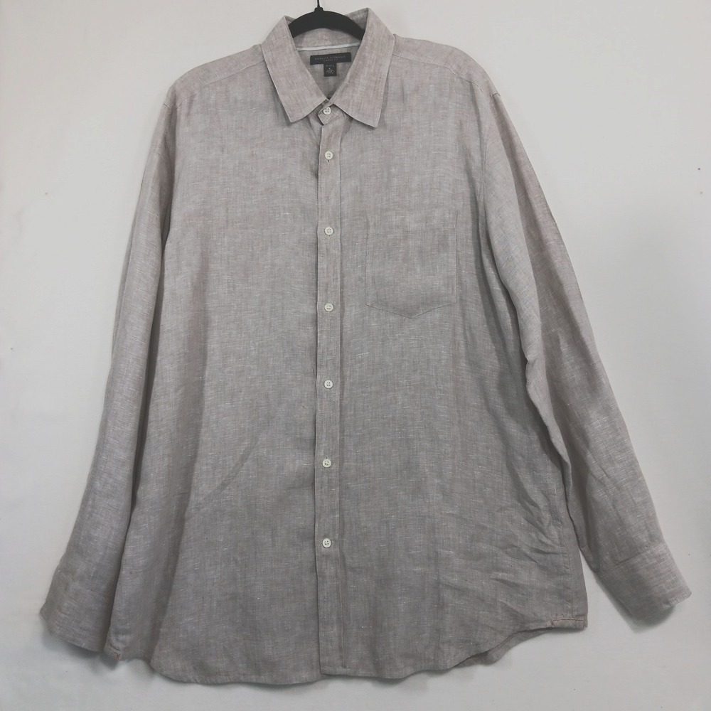 Banana Republic Men's XL Linen Shirt Brow very light 17/17.5 Long Sleeve Casual